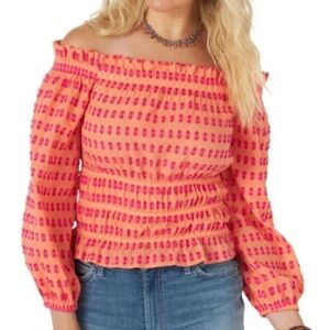 Wrangler Retro Cropped  Embroidered Balloon Sleeve Top Women’s XL NWT